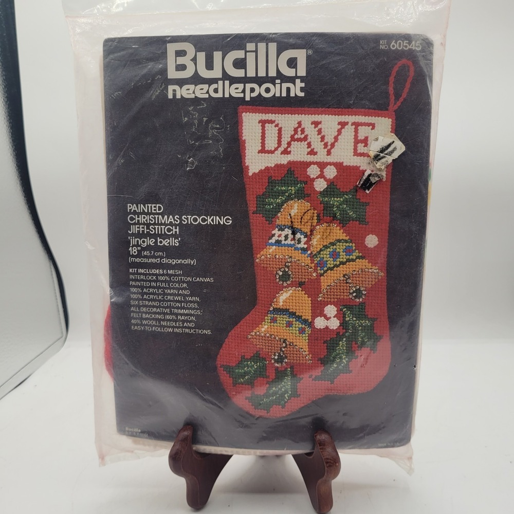 Vtg Bucilla Christmas Needlepoint Painted Stocking‎ Kit 60545 Jingle Bells 18"